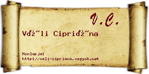 Váli Cipriána névjegykártya